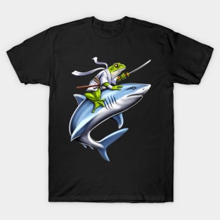 Frog Samurai Ninja Riding Shark T-Shirt